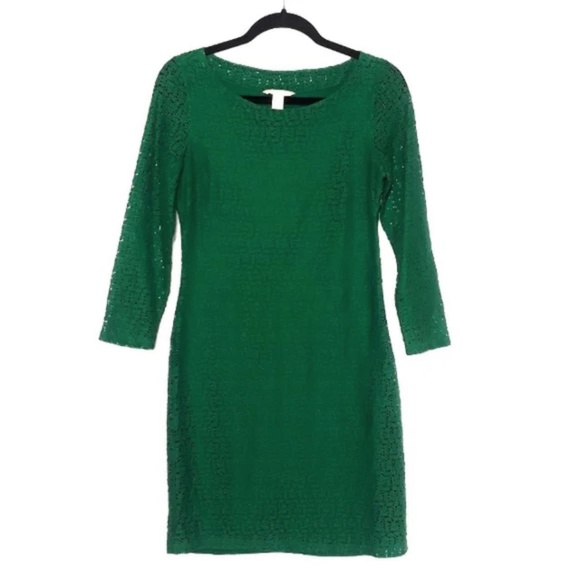 Banana Republic Emerald Green Eyelet Lace Dress, 3/4 sleeve.. Size 2 - Picture 1 of 6
